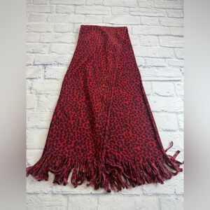 Red Leopard Print Fleece Scarf w/Fringe.